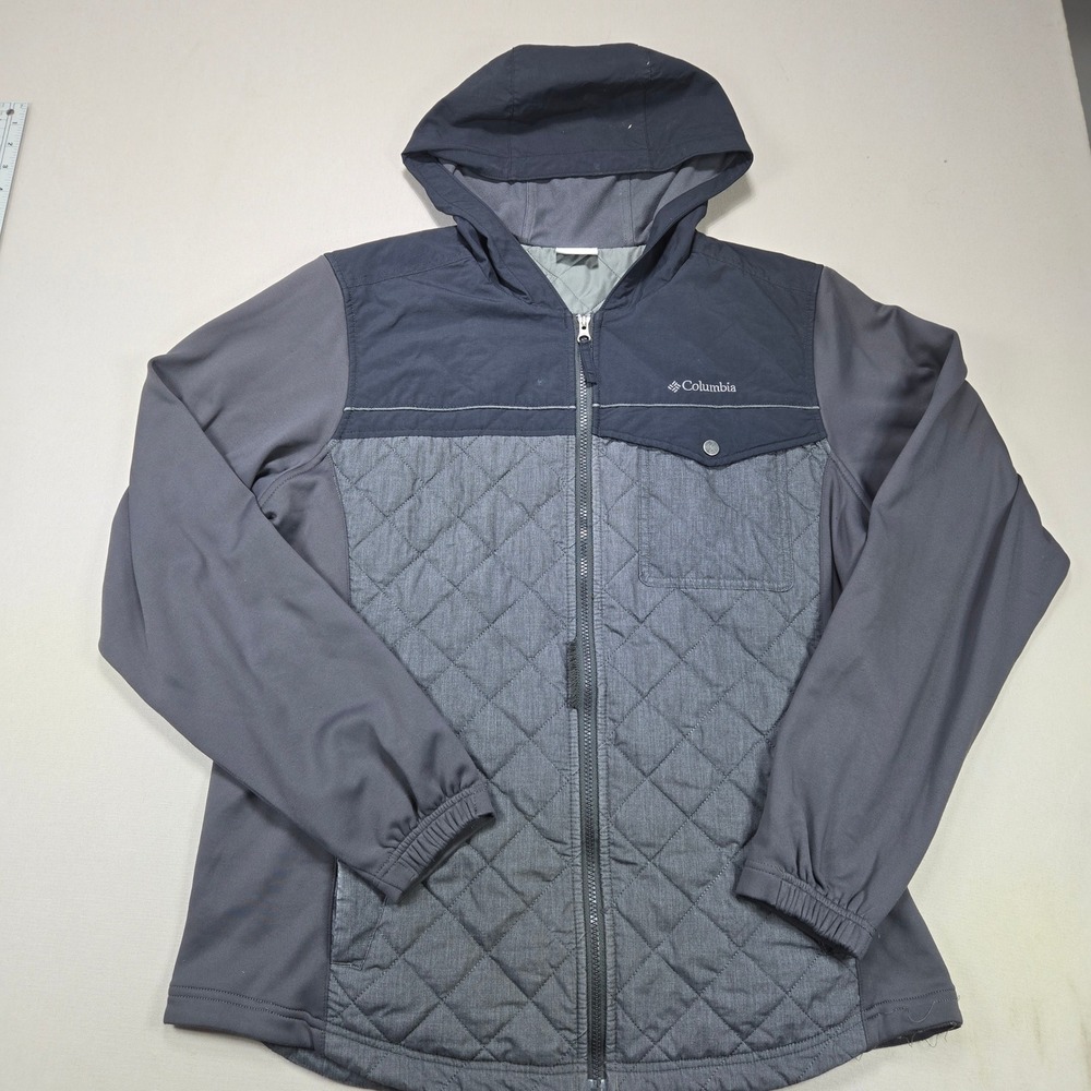 Columbia Jacket Quilted Hybrid Softshell Full Zip Hooded Gray Mens Large L